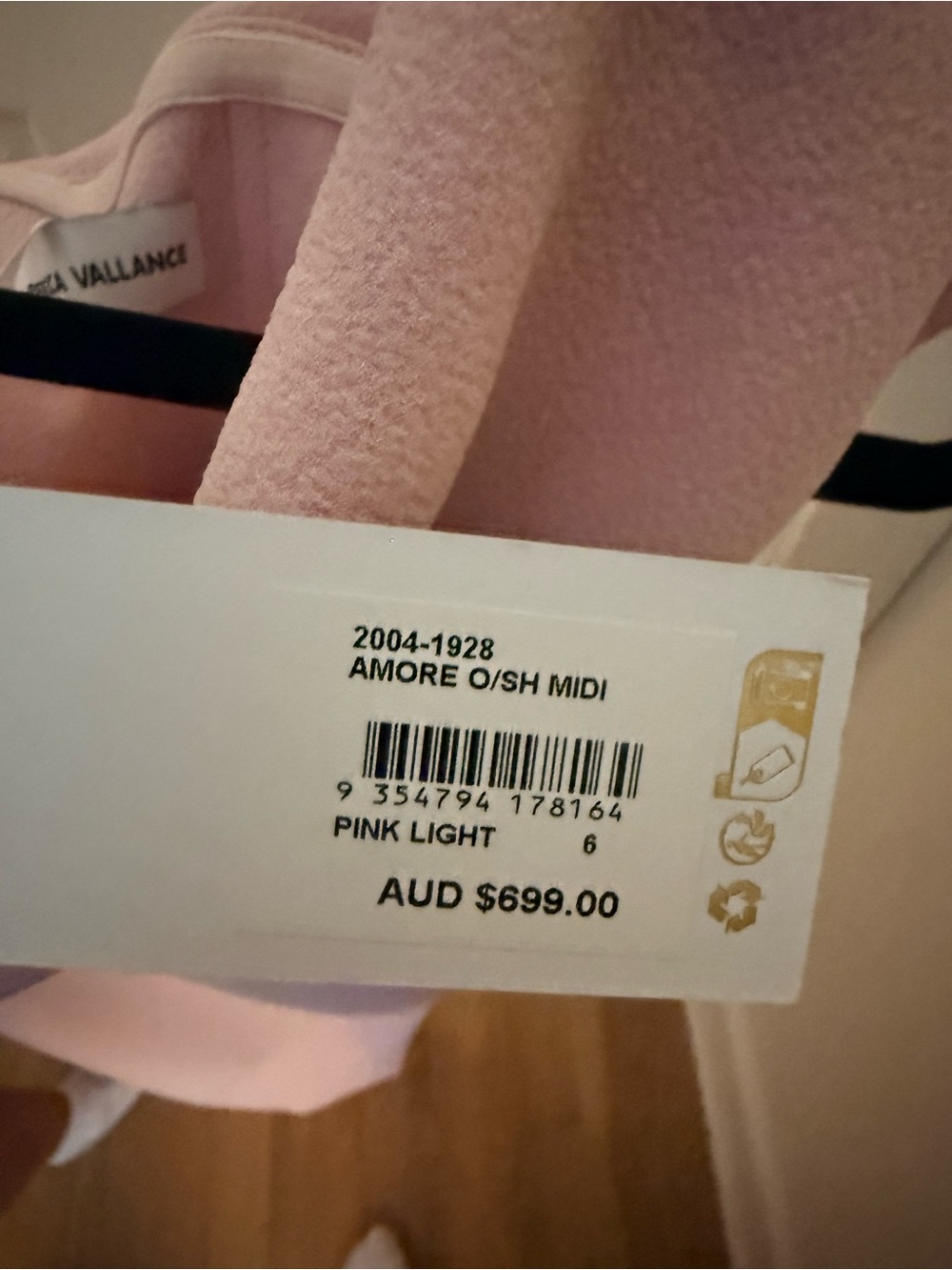 Rebecca Vallance Blush Pink Dress with Gold Logo Tag